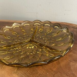 Vintage Anchor Hocking Fairfield amber glass 3 divided relish dish 70s
